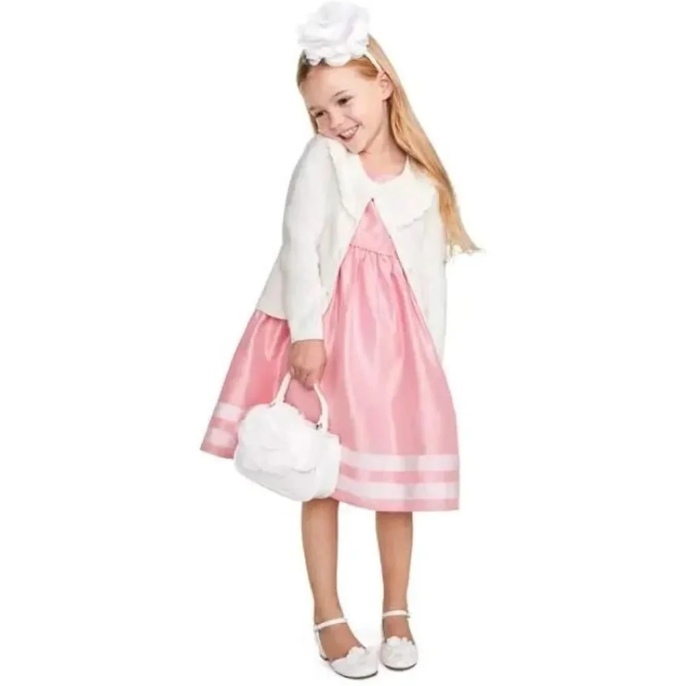 Gymboree Girls Pretty in Pink & White Shiny Formal Ribbed Dress 5t